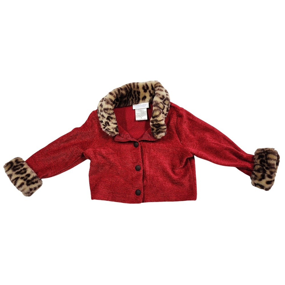 American Girl Bitty Baby Red Holiday Coat 1999 Faux Fur Leopard Trim S/M